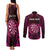 Personalised New Zealand Darts Couples Matching Tank Maxi Dress and Long Sleeve Button Shirt Pink Dart Board Maori Pattern