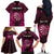 Personalised New Zealand Darts Family Matching Off The Shoulder Long Sleeve Dress and Hawaiian Shirt Pink Dart Board Maori Pattern