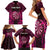 Personalised New Zealand Darts Family Matching Short Sleeve Bodycon Dress and Hawaiian Shirt Pink Dart Board Maori Pattern