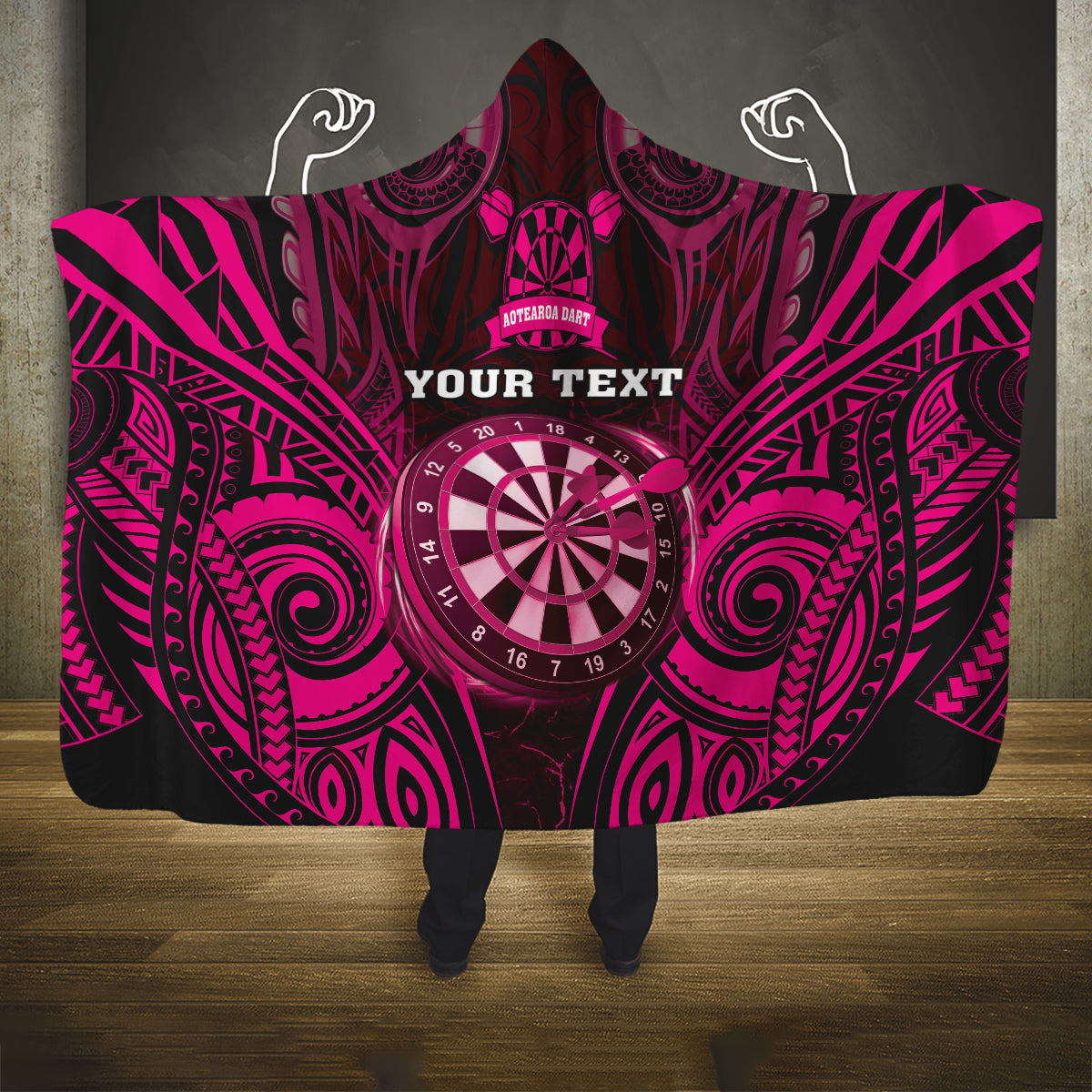 Personalised New Zealand Darts Hooded Blanket Pink Dart Board Maori Pattern LT05 One Size Pink - Polynesian Pride