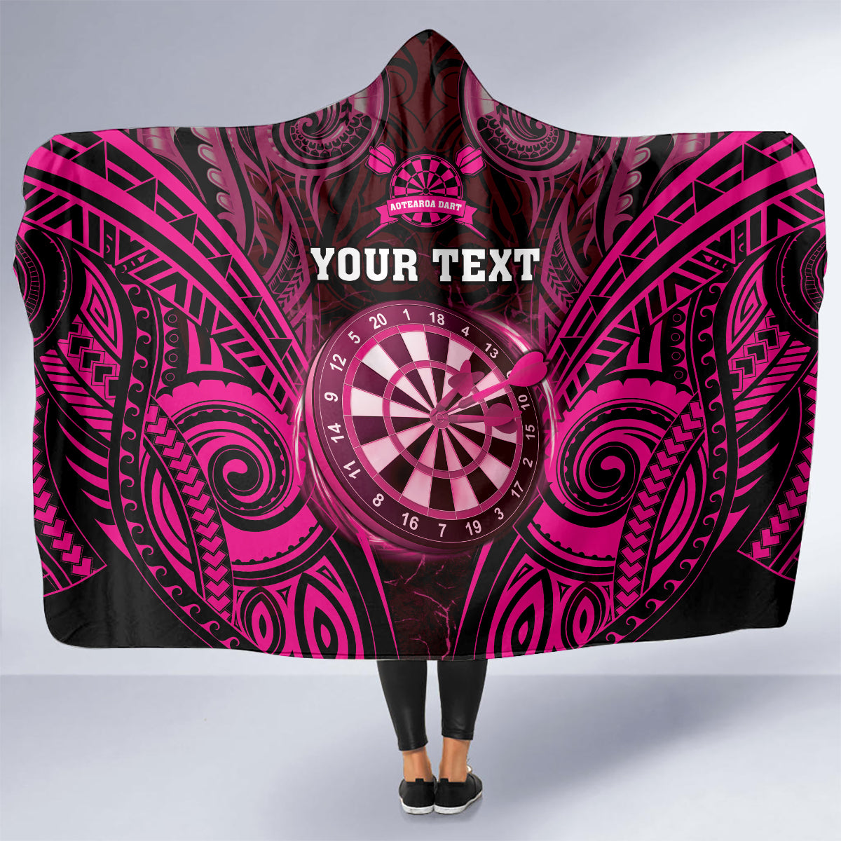Personalised New Zealand Darts Hooded Blanket Pink Dart Board Maori Pattern LT05 - Polynesian Pride