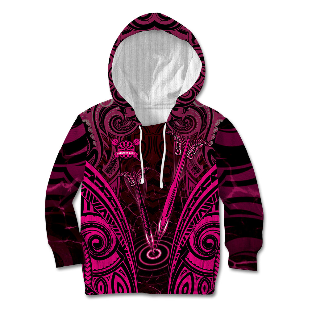 Personalised New Zealand Darts Kid Hoodie Pink Dart Board Maori Pattern LT05 Hoodie Pink - Polynesian Pride