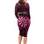 Personalised New Zealand Darts Long Sleeve Bodycon Dress Pink Dart Board Maori Pattern