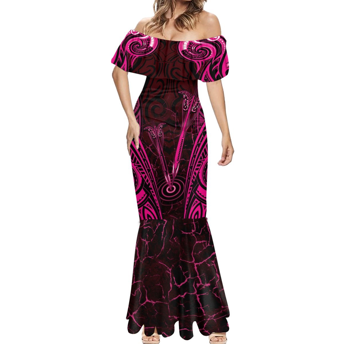 Personalised New Zealand Darts Mermaid Dress Pink Dart Board Maori Pattern LT05 - Polynesian Pride