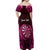 Personalised New Zealand Darts Off Shoulder Maxi Dress Pink Dart Board Maori Pattern