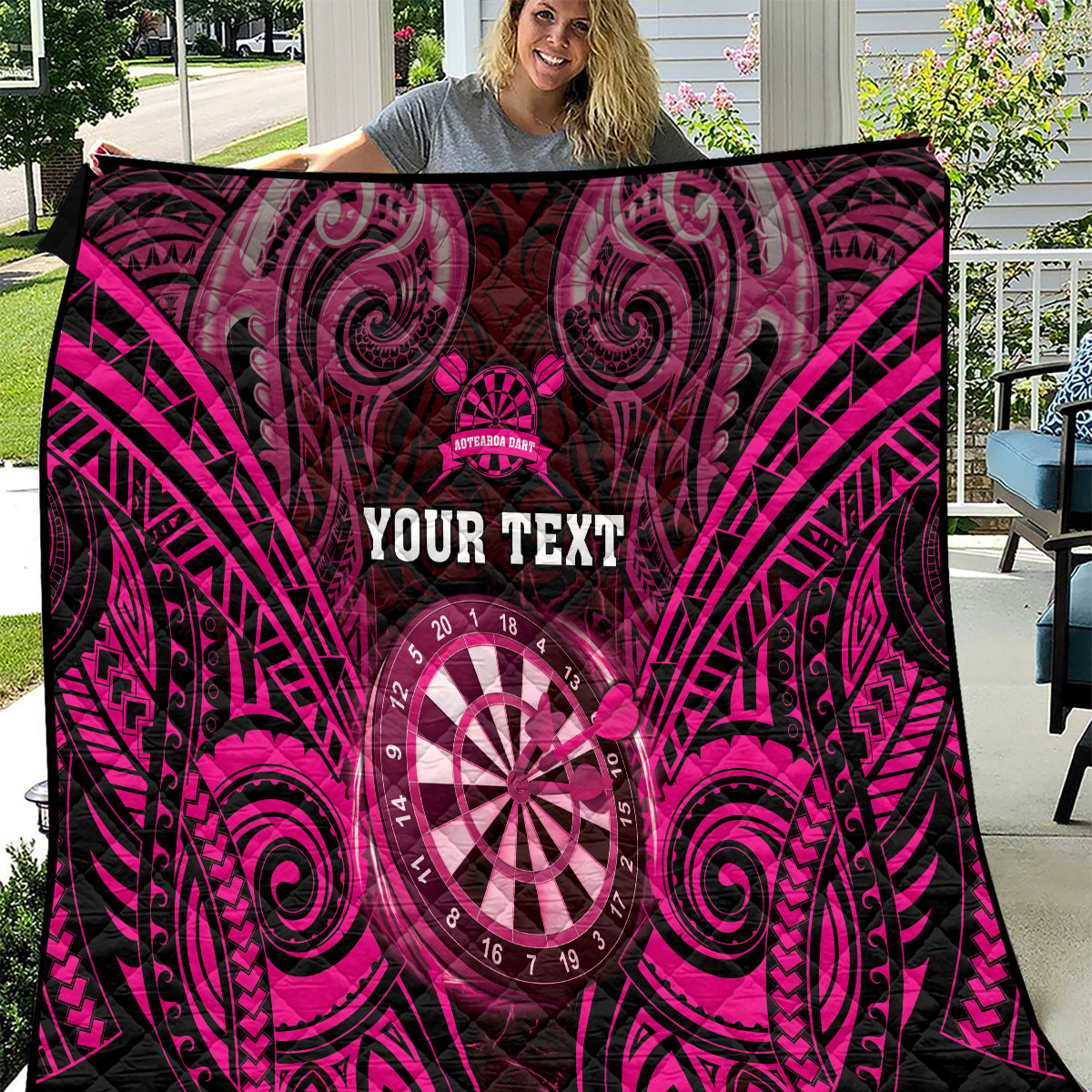 Personalised New Zealand Darts Quilt Pink Dart Board Maori Pattern