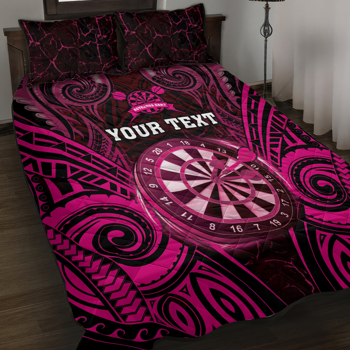 Personalised New Zealand Darts Quilt Bed Set Pink Dart Board Maori Pattern LT05 Pink - Polynesian Pride