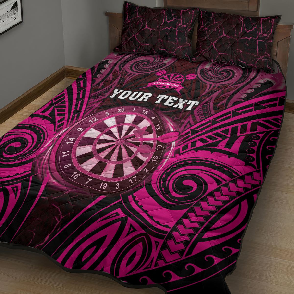 Personalised New Zealand Darts Quilt Bed Set Pink Dart Board Maori Pattern LT05 - Polynesian Pride