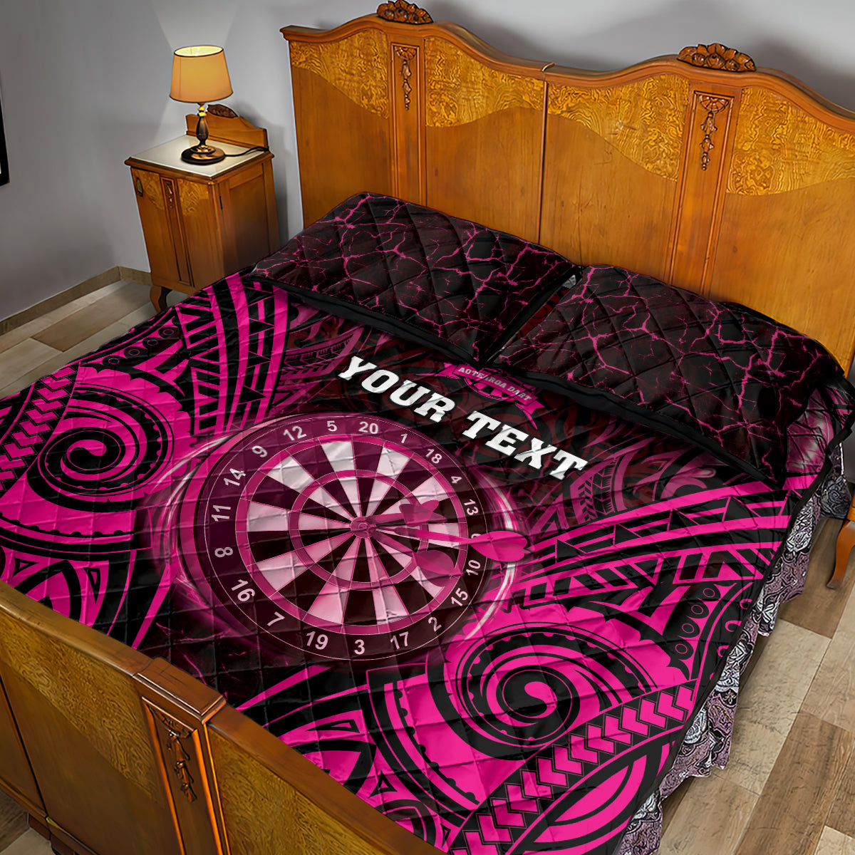 Personalised New Zealand Darts Quilt Bed Set Pink Dart Board Maori Pattern LT05 - Polynesian Pride