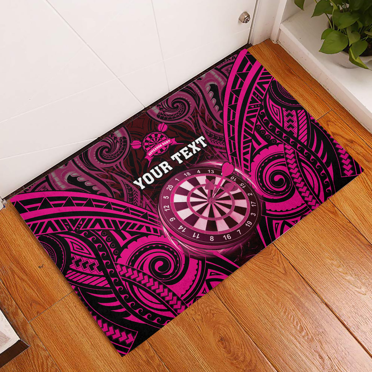 Personalised New Zealand Darts Rubber Doormat Pink Dart Board Maori Pattern LT05 Pink - Polynesian Pride