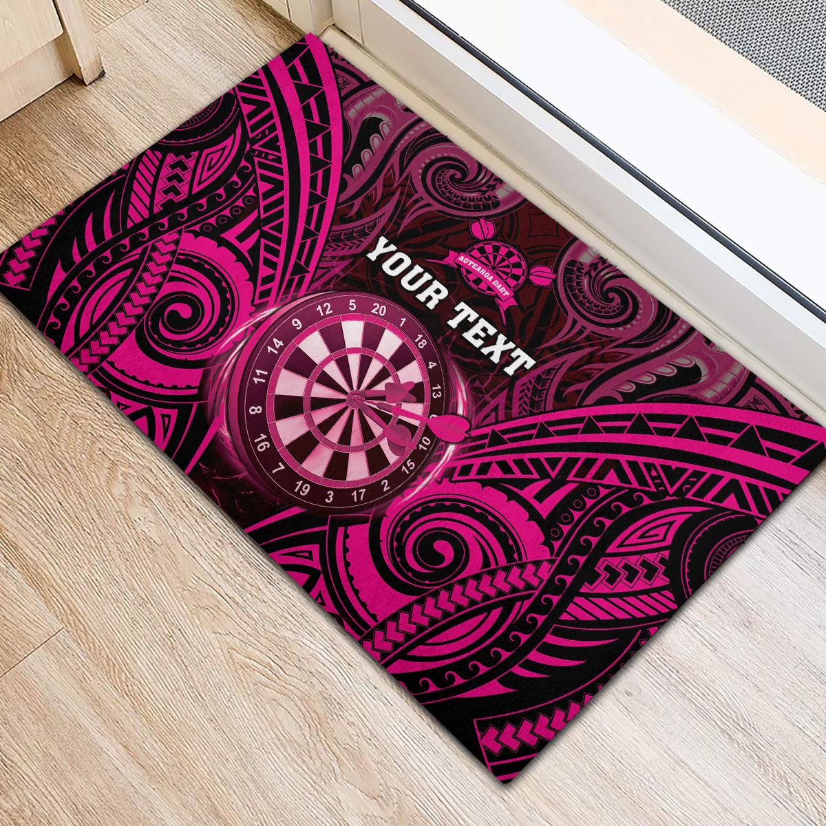 Personalised New Zealand Darts Rubber Doormat Pink Dart Board Maori Pattern LT05 - Polynesian Pride