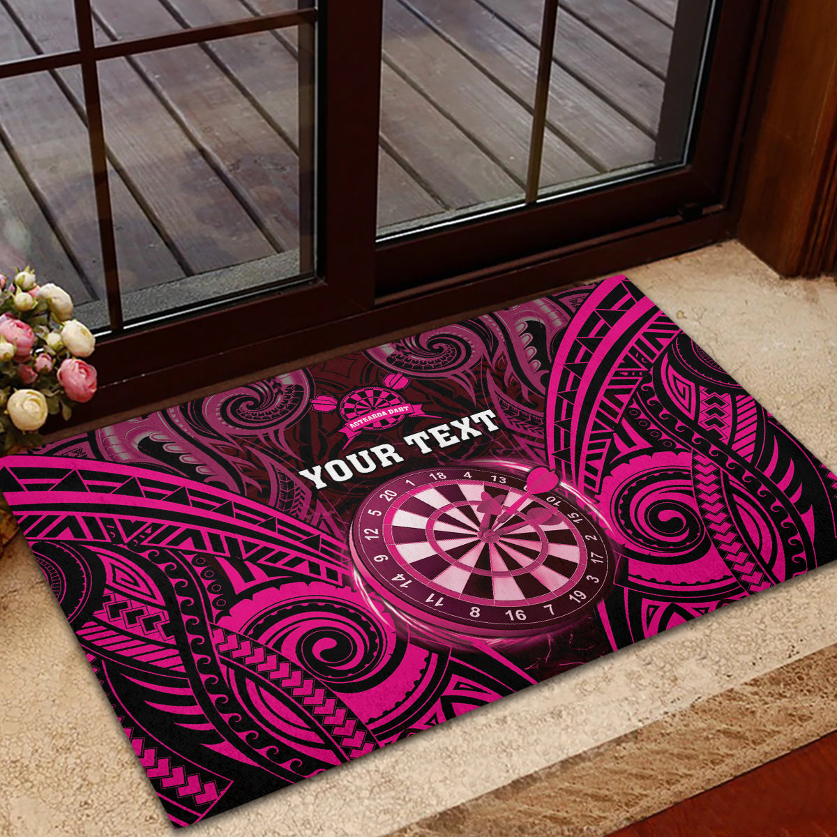 Personalised New Zealand Darts Rubber Doormat Pink Dart Board Maori Pattern LT05 - Polynesian Pride