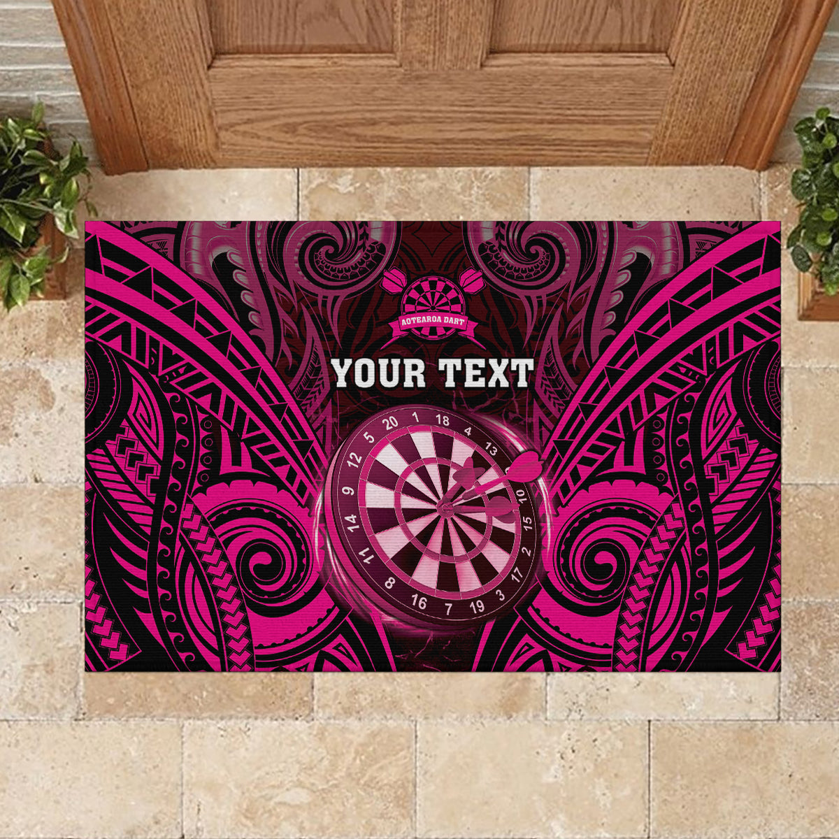 Personalised New Zealand Darts Rubber Doormat Pink Dart Board Maori Pattern LT05 - Polynesian Pride