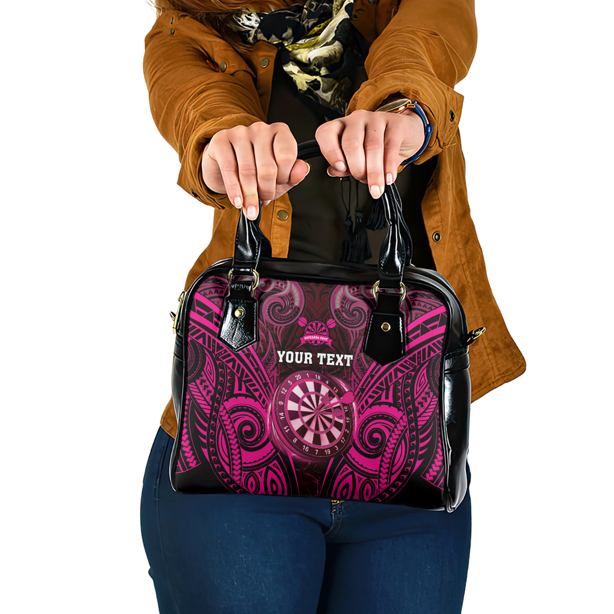 Personalised New Zealand Darts Shoulder Handbag Pink Dart Board Maori Pattern LT05 One Size Pink - Polynesian Pride