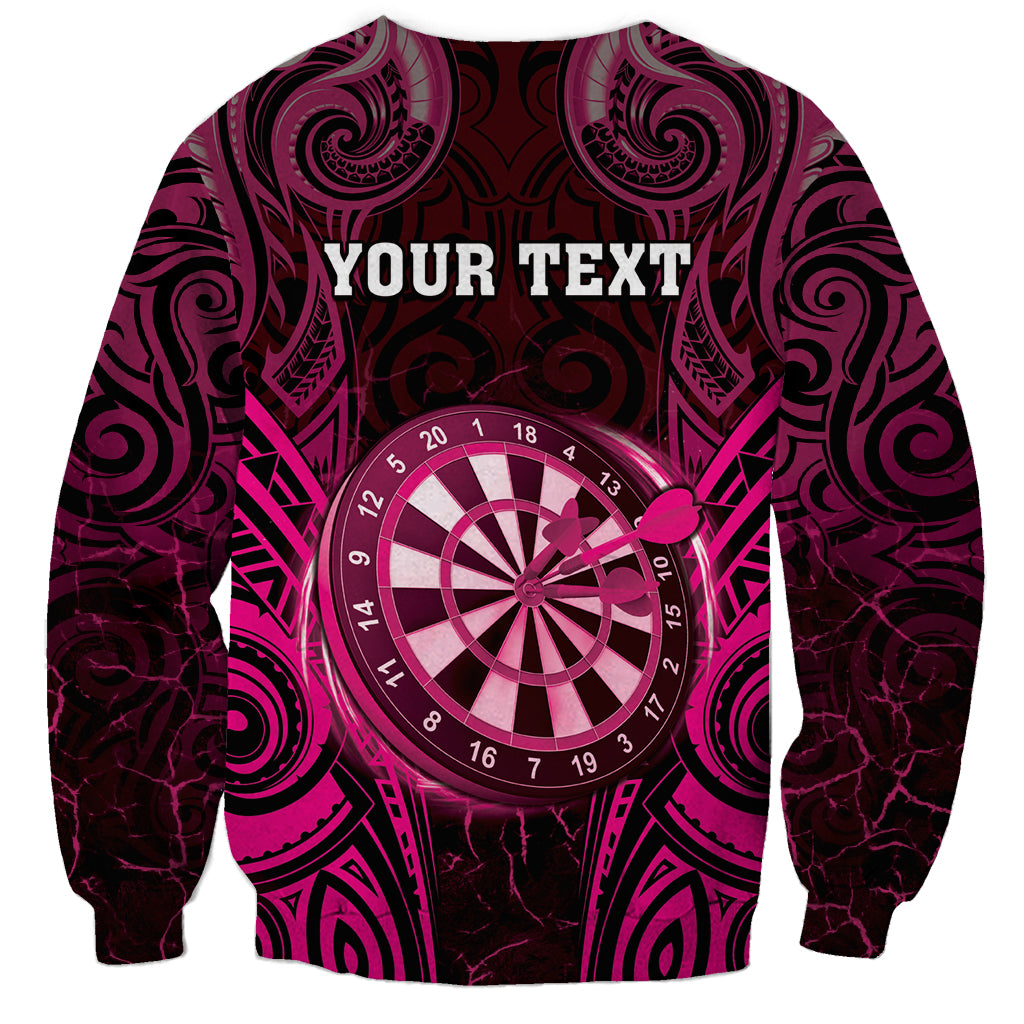 Personalised New Zealand Darts Sweatshirt Pink Dart Board Maori Pattern LT05 - Polynesian Pride