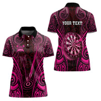 Personalised New Zealand Darts Women Polo Shirt Pink Dart Board Maori Pattern LT05 - Polynesian Pride