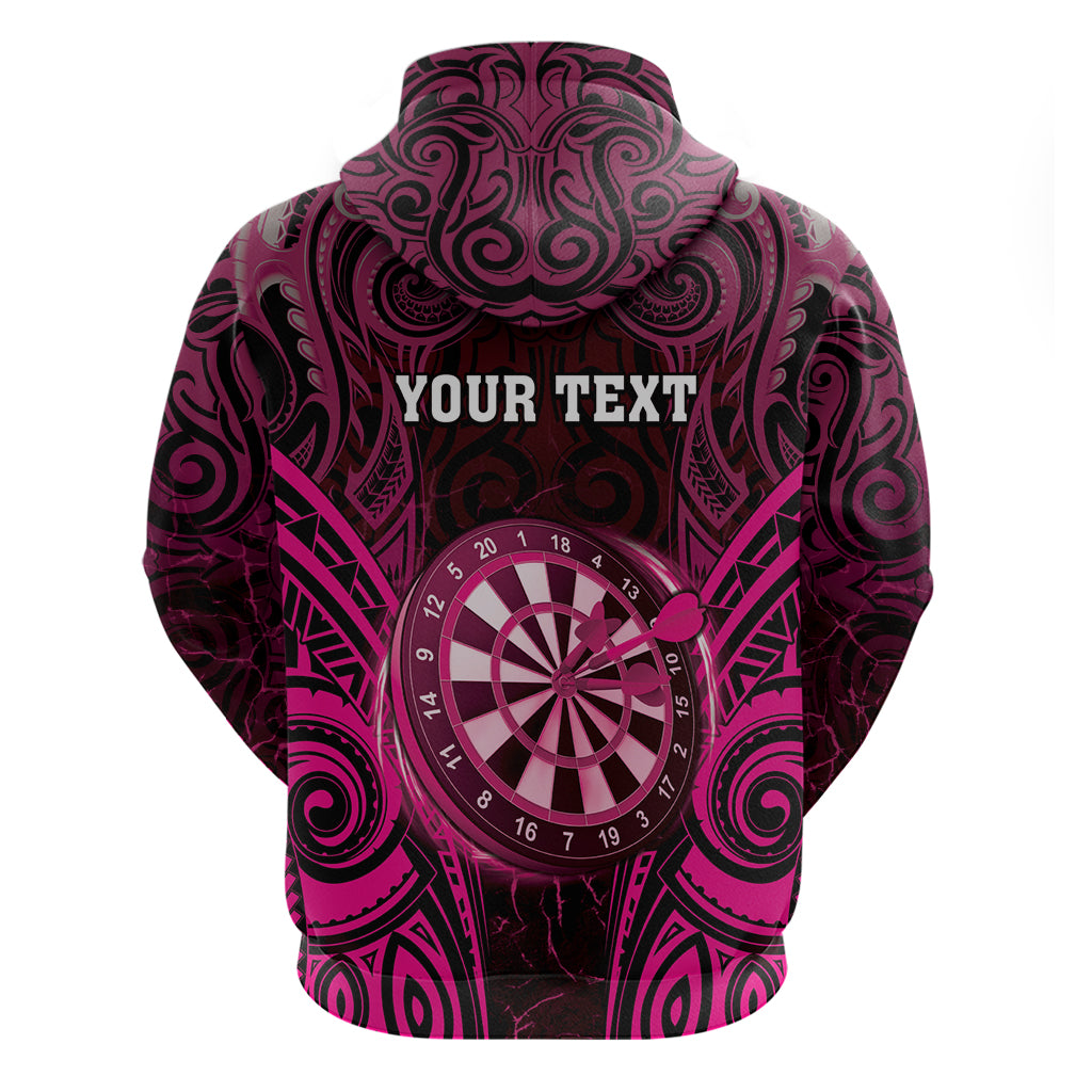 Personalised New Zealand Darts Zip Hoodie Pink Dart Board Maori Pattern LT05 - Polynesian Pride
