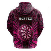 Personalised New Zealand Darts Zip Hoodie Pink Dart Board Maori Pattern LT05 - Polynesian Pride