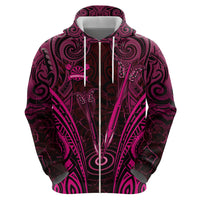 Personalised New Zealand Darts Zip Hoodie Pink Dart Board Maori Pattern LT05 - Polynesian Pride
