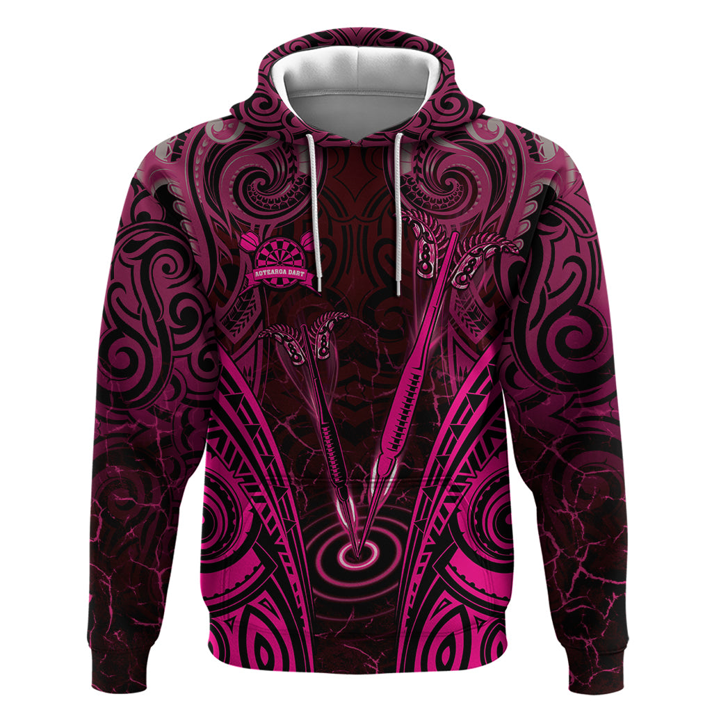 Personalised New Zealand Darts Zip Hoodie Pink Dart Board Maori Pattern LT05 Pullover Hoodie Pink - Polynesian Pride