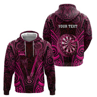 Personalised New Zealand Darts Zip Hoodie Pink Dart Board Maori Pattern LT05 - Polynesian Pride