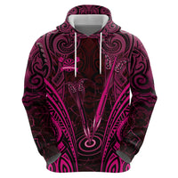 Personalised New Zealand Darts Zip Hoodie Pink Dart Board Maori Pattern LT05 - Polynesian Pride