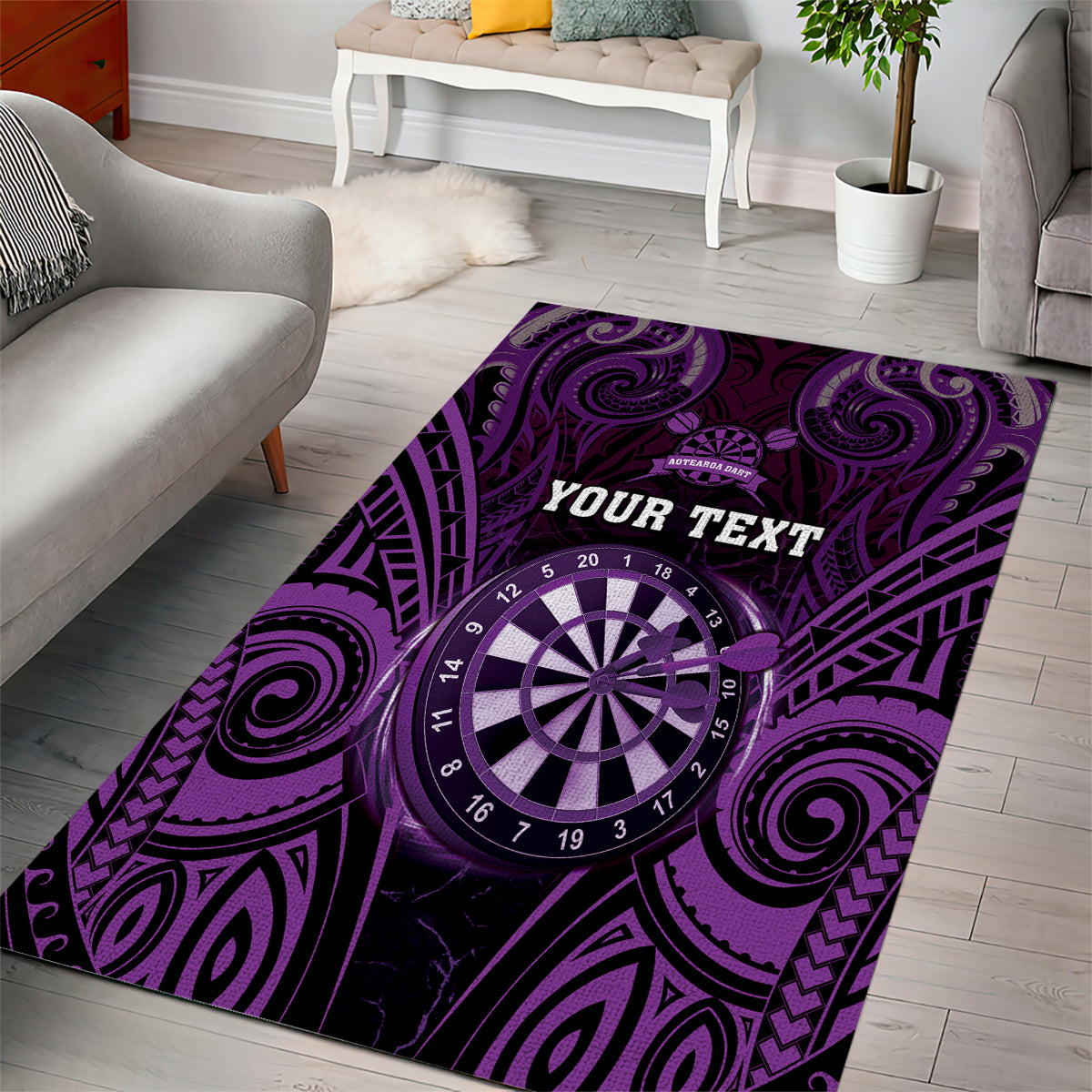 Personalised New Zealand Darts Area Rug Purple Dart Board Maori Pattern LT05 - Polynesian Pride