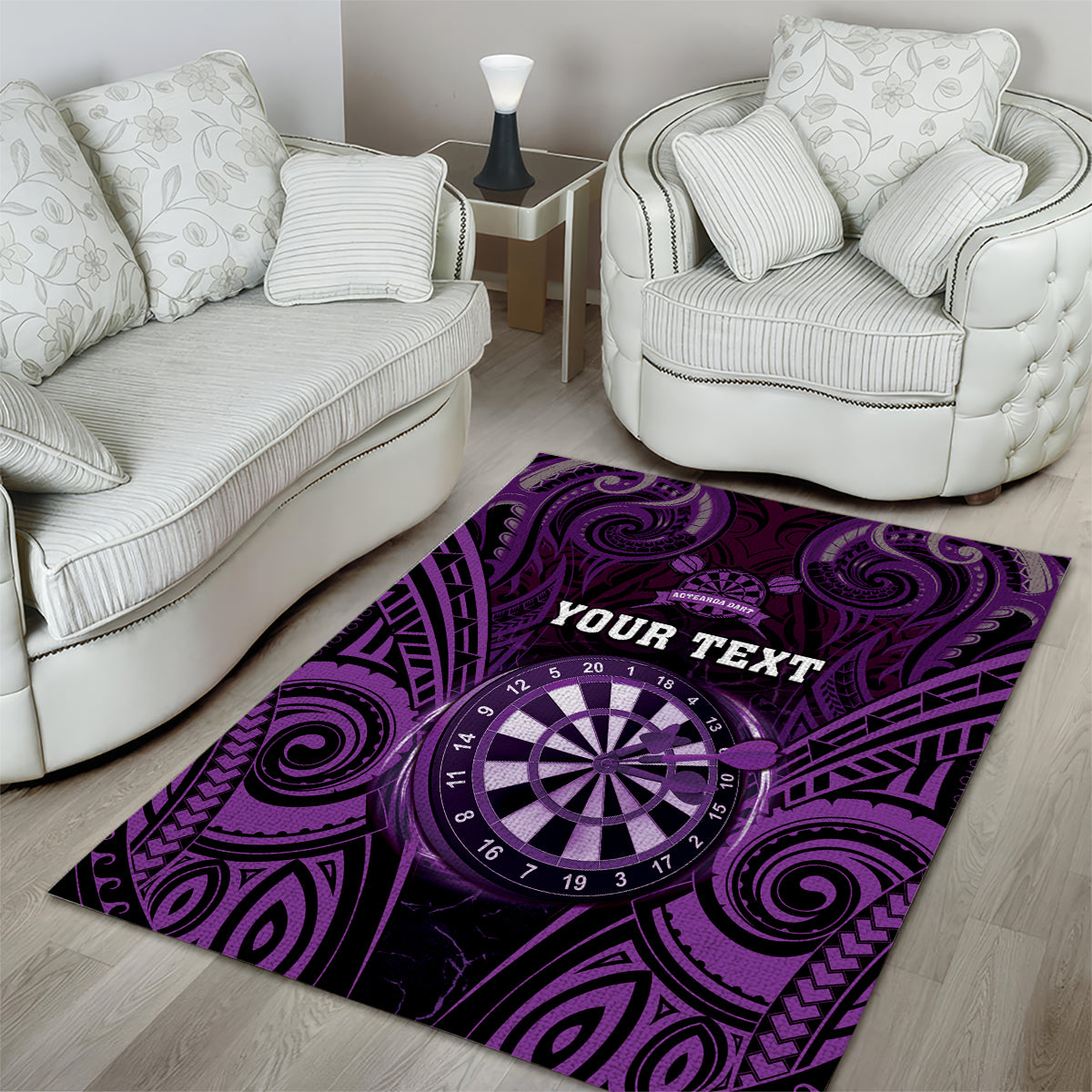 Personalised New Zealand Darts Area Rug Purple Dart Board Maori Pattern LT05 - Polynesian Pride