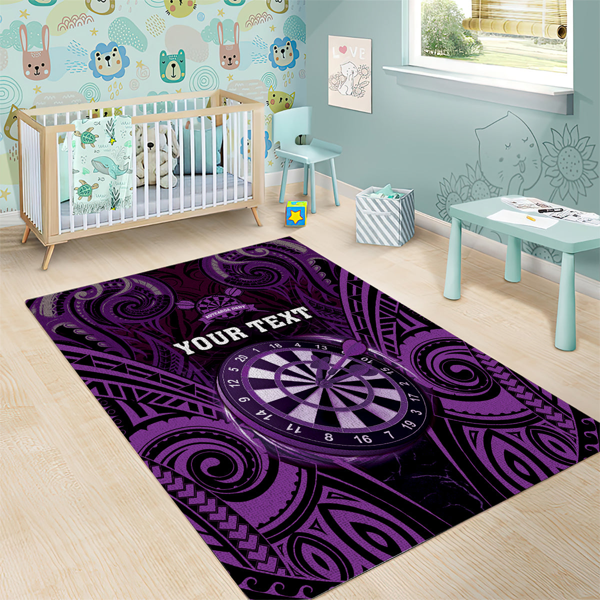 Personalised New Zealand Darts Area Rug Purple Dart Board Maori Pattern LT05 - Polynesian Pride
