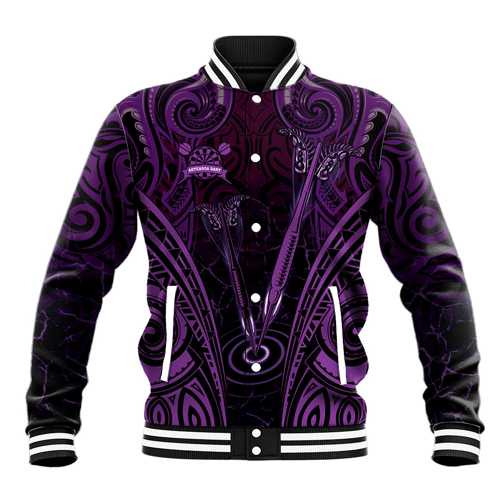 Personalised New Zealand Darts Baseball Jacket Purple Dart Board Maori Pattern LT05 Unisex Purple - Polynesian Pride