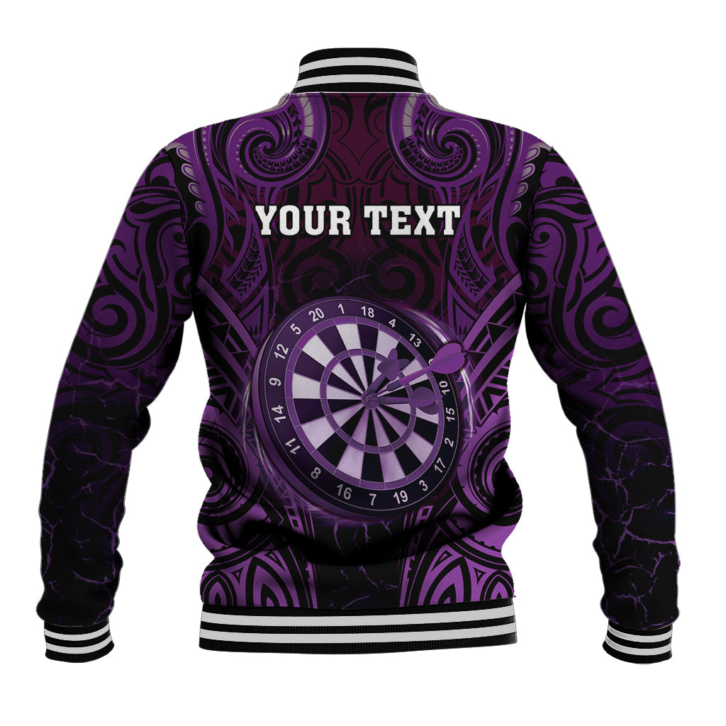 Personalised New Zealand Darts Baseball Jacket Purple Dart Board Maori Pattern LT05 - Polynesian Pride