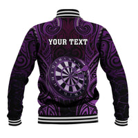 Personalised New Zealand Darts Baseball Jacket Purple Dart Board Maori Pattern LT05 - Polynesian Pride
