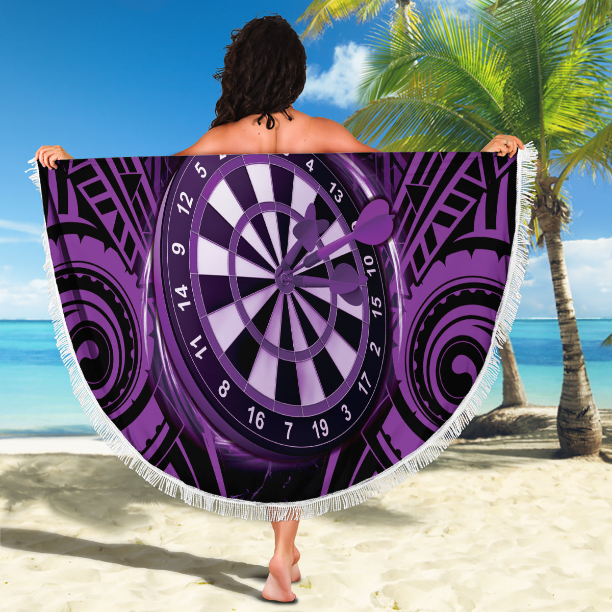 Personalised New Zealand Darts Beach Blanket Purple Dart Board Maori Pattern LT05 - Polynesian Pride