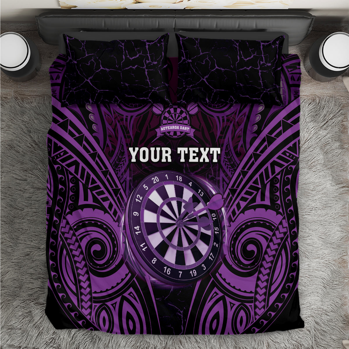 Personalised New Zealand Darts Bedding Set Purple Dart Board Maori Pattern LT05 Purple - Polynesian Pride