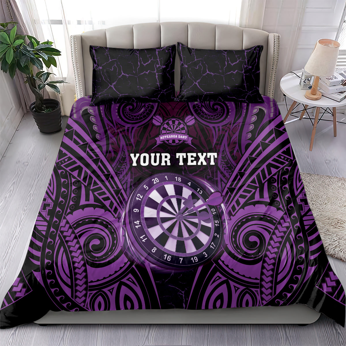 Personalised New Zealand Darts Bedding Set Purple Dart Board Maori Pattern LT05 - Polynesian Pride