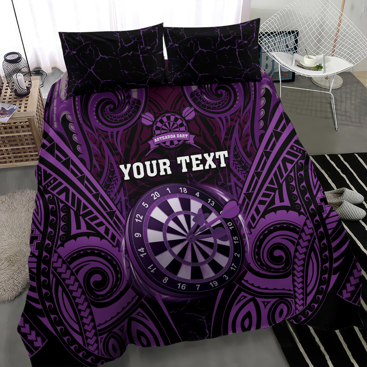 Personalised New Zealand Darts Bedding Set Purple Dart Board Maori Pattern LT05 - Polynesian Pride