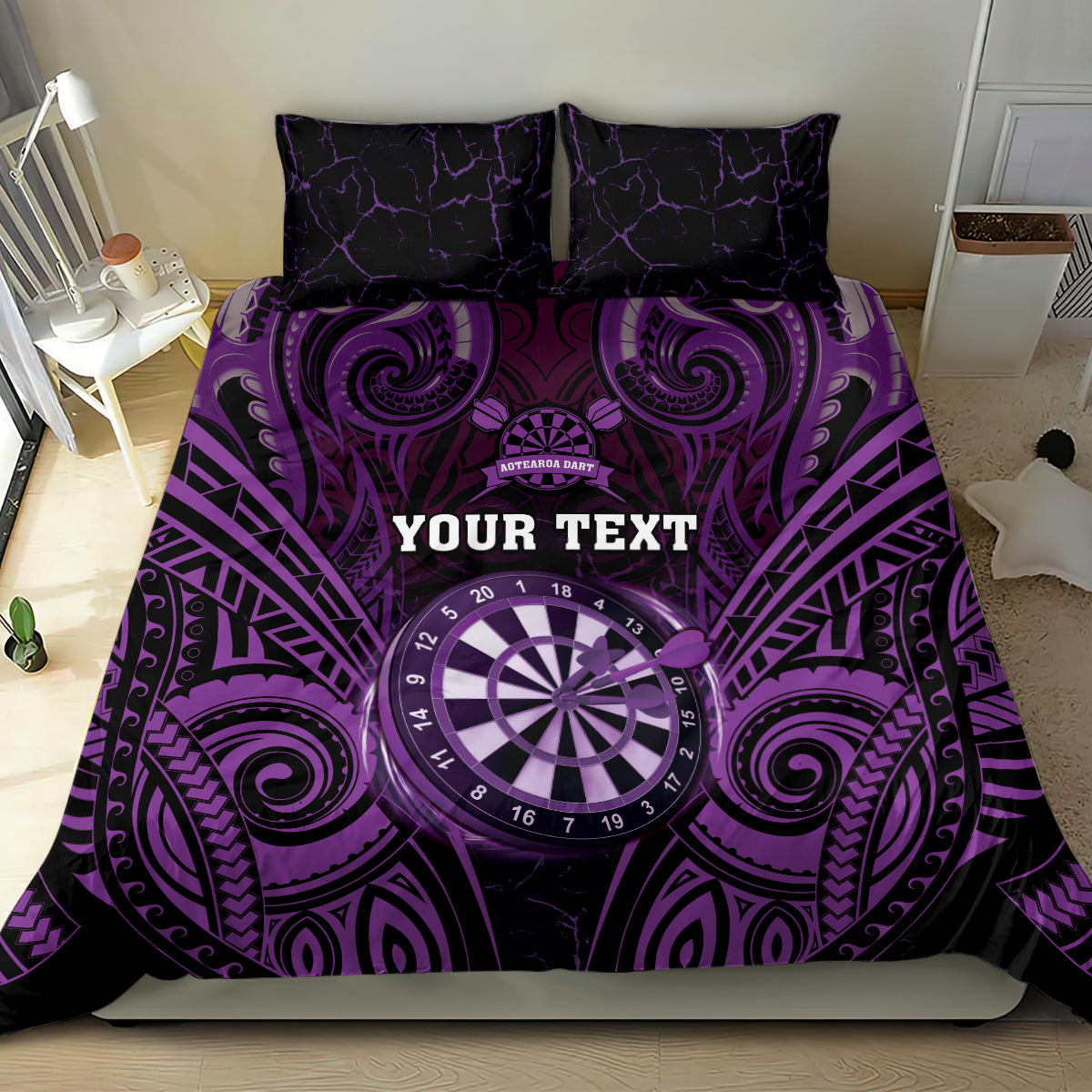 Personalised New Zealand Darts Bedding Set Purple Dart Board Maori Pattern LT05 - Polynesian Pride