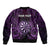 Personalised New Zealand Darts Bomber Jacket Purple Dart Board Maori Pattern