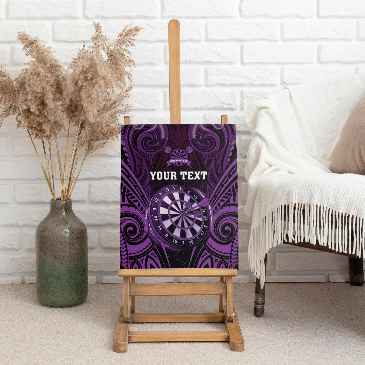 Personalised New Zealand Darts Canvas Wall Art Purple Dart Board Maori Pattern LT05 - Polynesian Pride