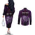 Personalised New Zealand Darts Couples Matching Off The Shoulder Long Sleeve Dress and Long Sleeve Button Shirt Purple Dart Board Maori Pattern