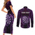 Personalised New Zealand Darts Couples Matching Short Sleeve Bodycon Dress and Long Sleeve Button Shirt Purple Dart Board Maori Pattern