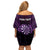 Personalised New Zealand Darts Family Matching Off Shoulder Short Dress and Hawaiian Shirt Purple Dart Board Maori Pattern