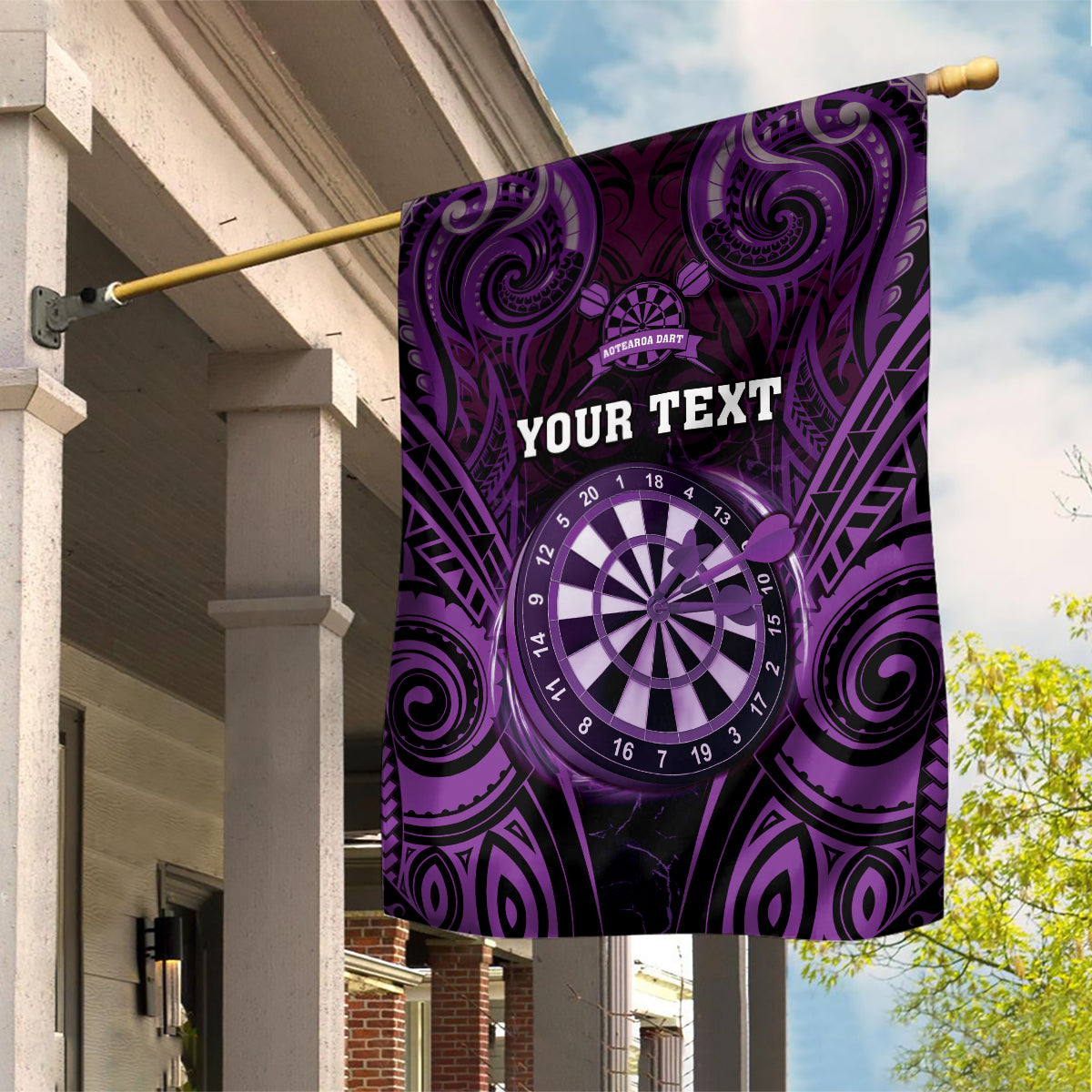 Personalised New Zealand Darts Garden Flag Purple Dart Board Maori Pattern LT05 House Flag Purple - Polynesian Pride