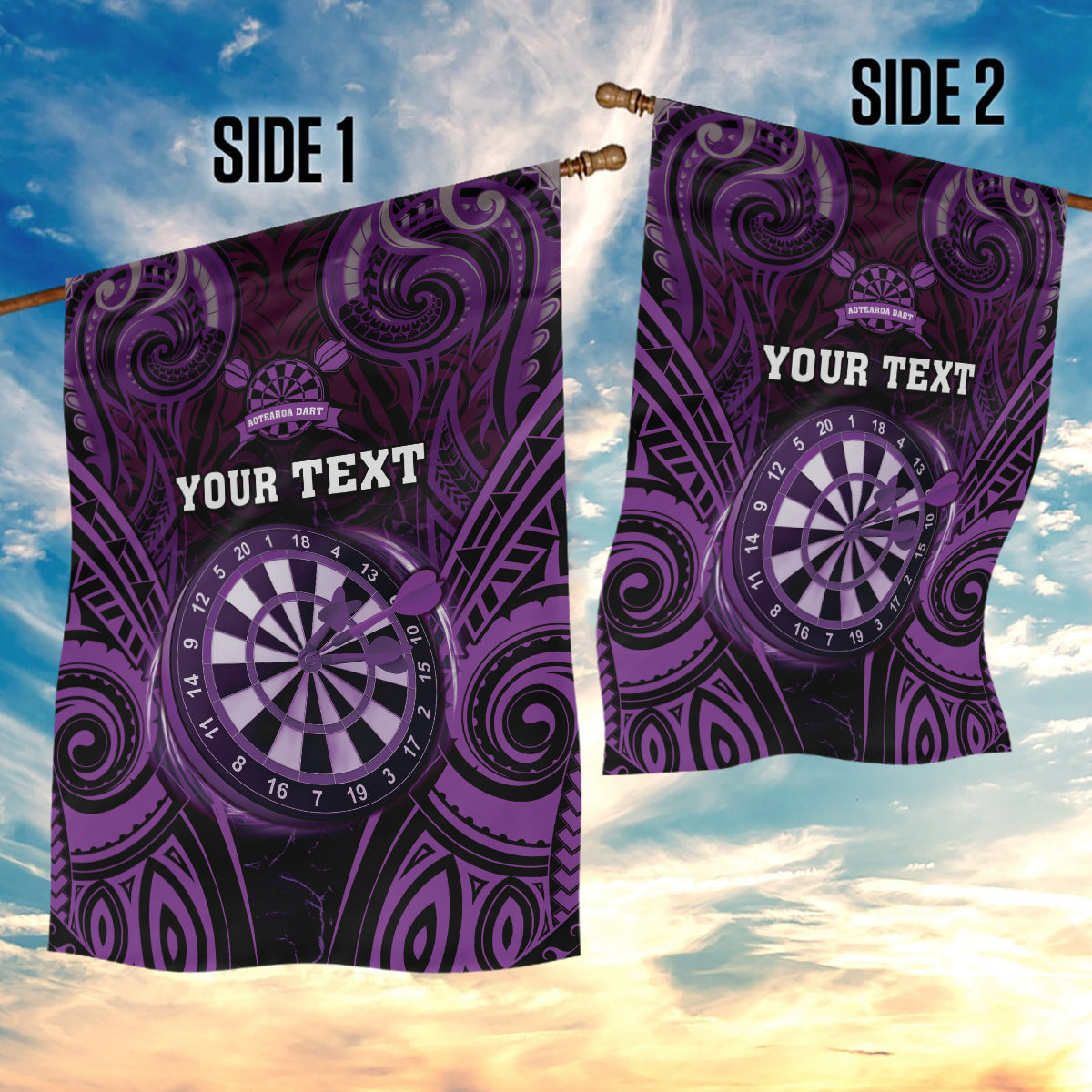 Personalised New Zealand Darts Garden Flag Purple Dart Board Maori Pattern LT05 - Polynesian Pride