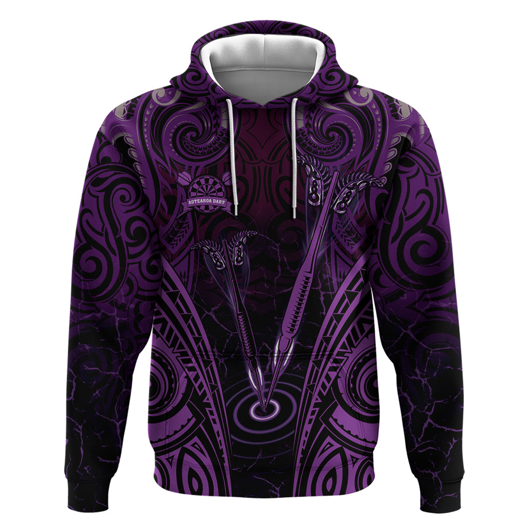 Personalised New Zealand Darts Hoodie Purple Dart Board Maori Pattern LT05 Pullover Hoodie Purple - Polynesian Pride