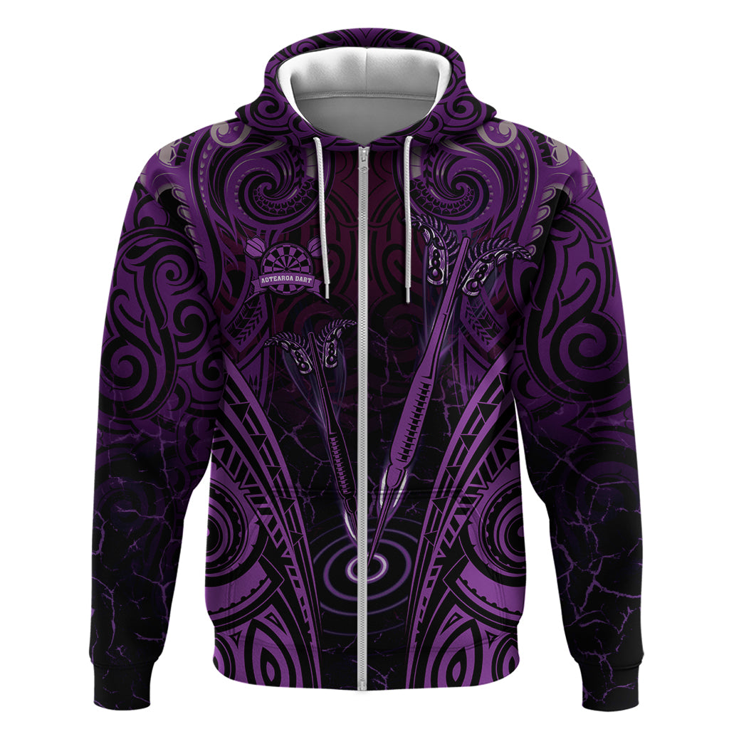 Personalised New Zealand Darts Hoodie Purple Dart Board Maori Pattern LT05 Zip Hoodie Purple - Polynesian Pride