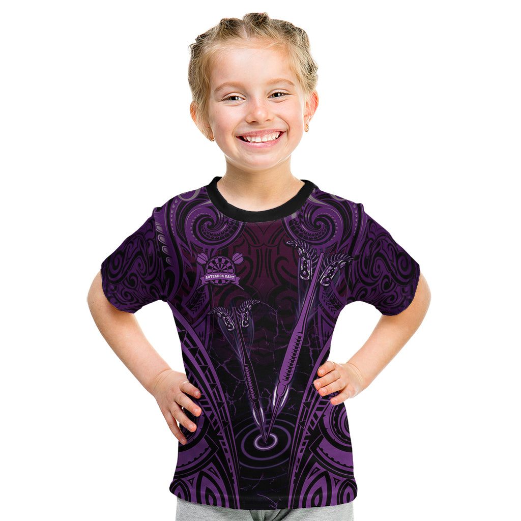 Personalised New Zealand Darts Kid T Shirt Purple Dart Board Maori Pattern LT05 Purple - Polynesian Pride
