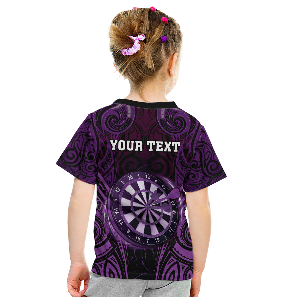 Personalised New Zealand Darts Kid T Shirt Purple Dart Board Maori Pattern LT05 - Polynesian Pride