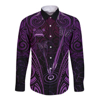 Personalised New Zealand Darts Long Sleeve Button Shirt Purple Dart Board Maori Pattern LT05 Unisex Purple - Polynesian Pride