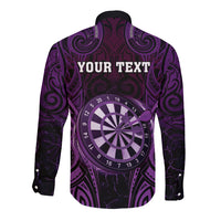 Personalised New Zealand Darts Long Sleeve Button Shirt Purple Dart Board Maori Pattern LT05 - Polynesian Pride